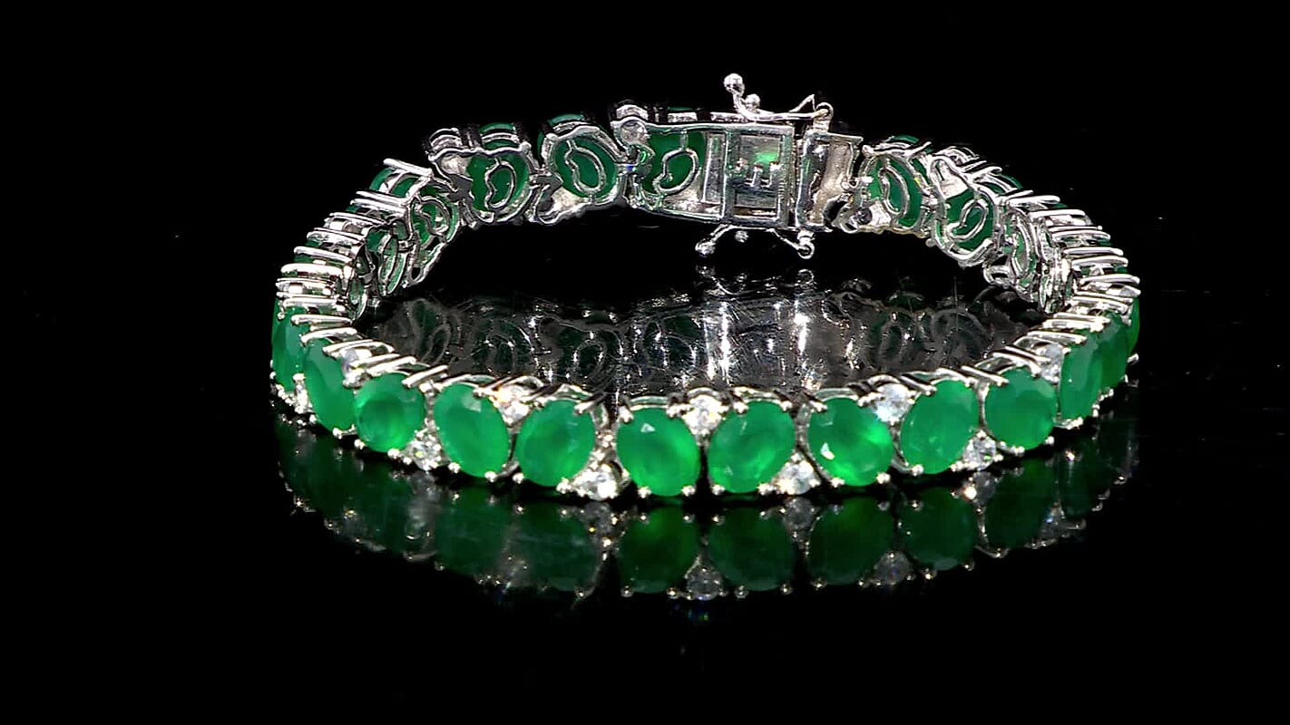 EverTrue Green Onyx and White Zircon 29.85 ctw Bracelet in Platinum Bon (7.25 In)