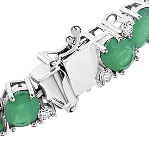 EverTrue Green Onyx and White Zircon 33.50 ctw Bracelet in Platinum Bond (8.00 In)