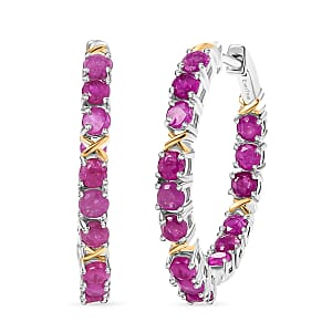 EverTrue Ruby 3.50 ctw XOXO Hoop Earrings in 18K YG Plated and Platinum Bond