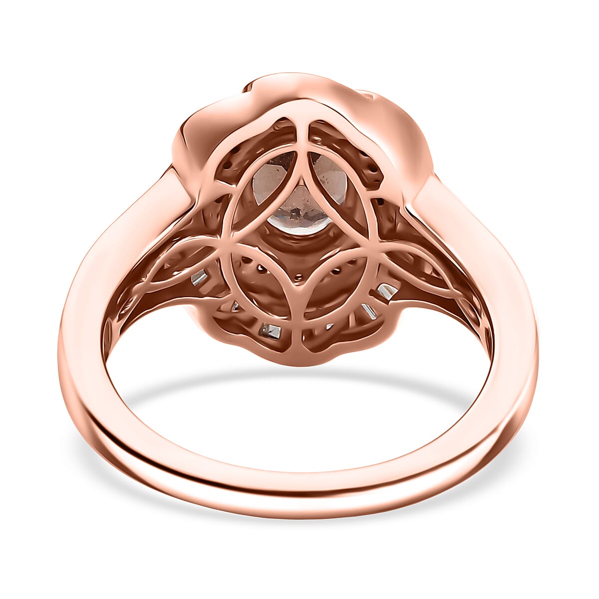 D'Joy Red Apatite, Natural Champagne and White Diamond 1.80 ctw Inferno Bloom Ring in 18K Vermeil Rose Gold Over Sterling Silver (Size 6.0) 