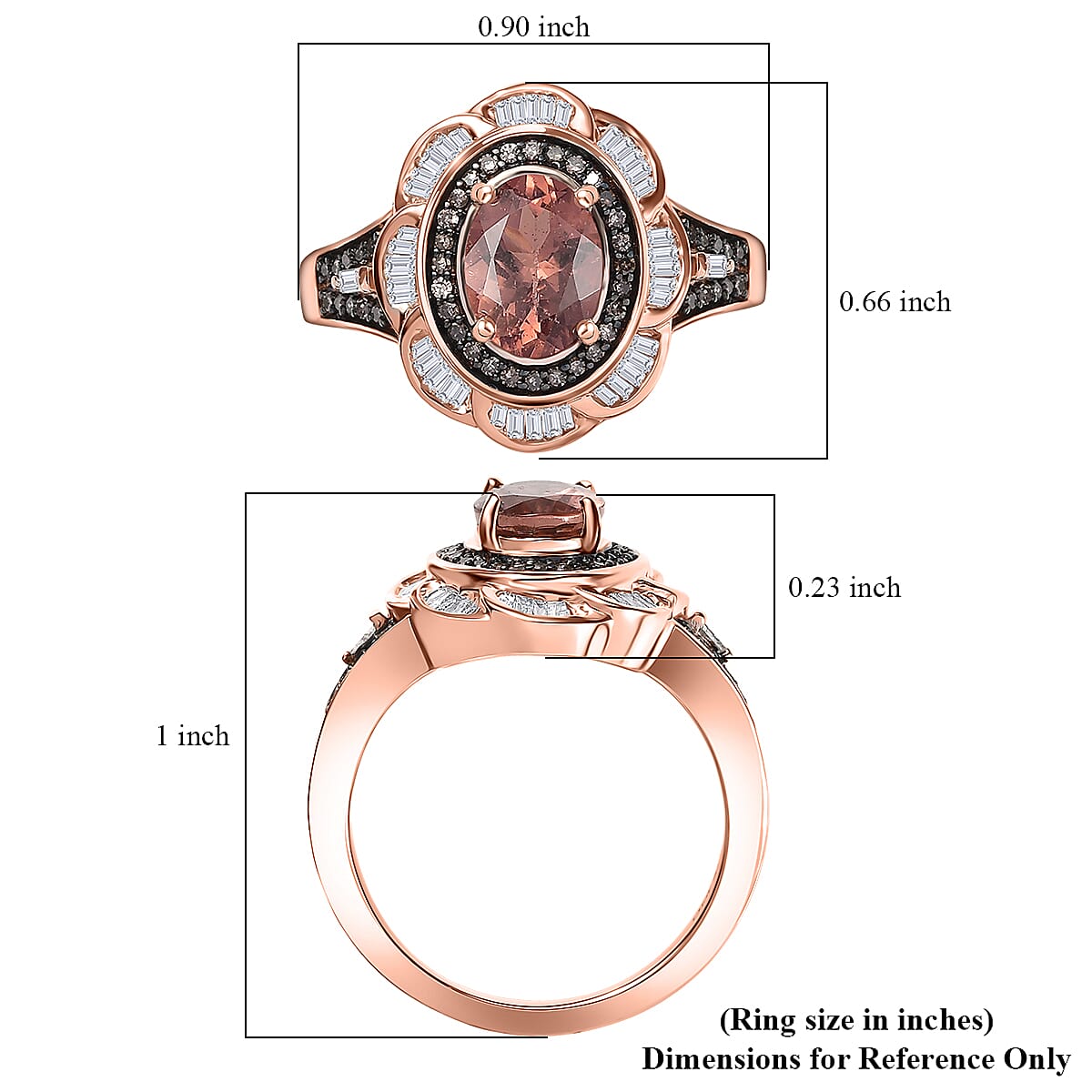D'Joy Red Apatite, Natural Champagne and White Diamond 1.80 ctw Inferno Bloom Ring in 18K Vermeil Rose Gold Over Sterling Silver (Size 6.0) 