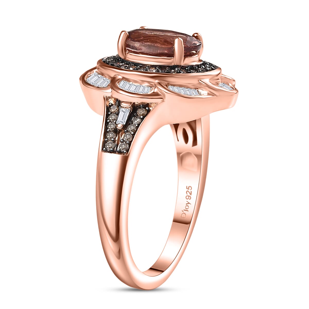 D’Joy Red Apatite, Natural Champagne and White Diamond 1.80 ctw Floral Ring in 18K Vermeil Rose Gold Over Sterling Silver (Size 7.0) image number 3