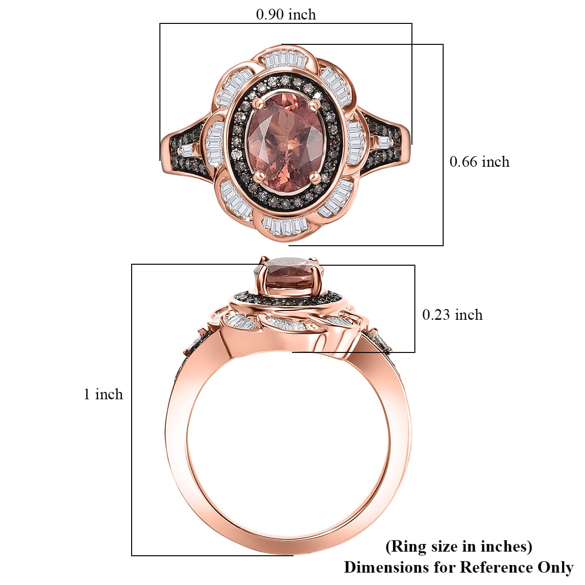 D’Joy Red Apatite, Natural Champagne and White Diamond 1.80 ctw Floral Ring in 18K Vermeil Rose Gold Over Sterling Silver (Size 7.0) image number 5