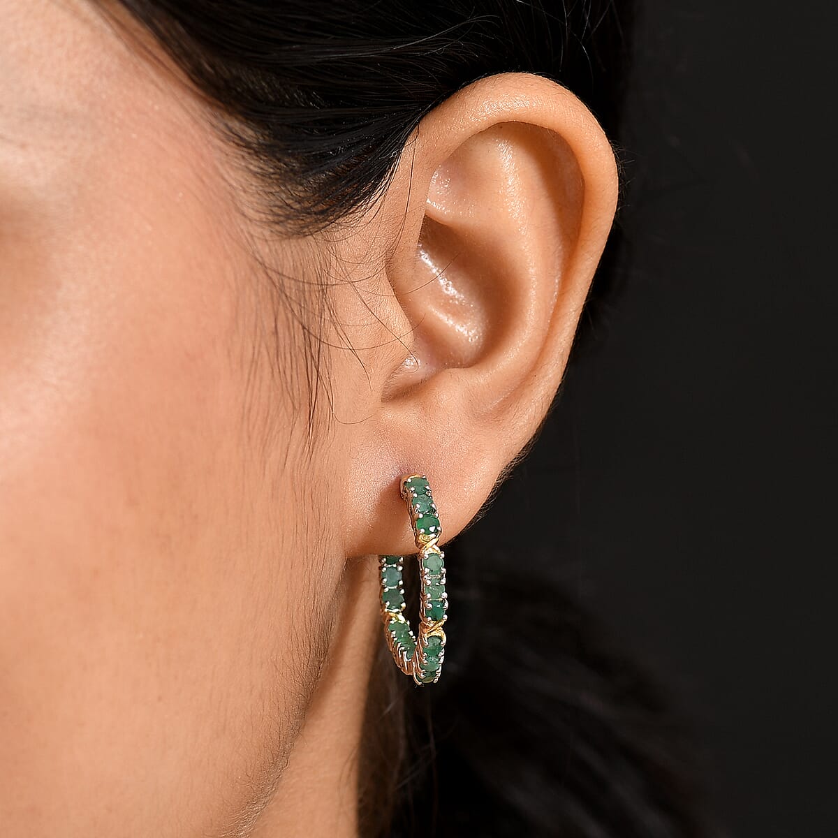 EverTrue Emerald 2.50 ctw XOXO Hoop Earrings in 18K YG Plated and Platinum Bond image number 2