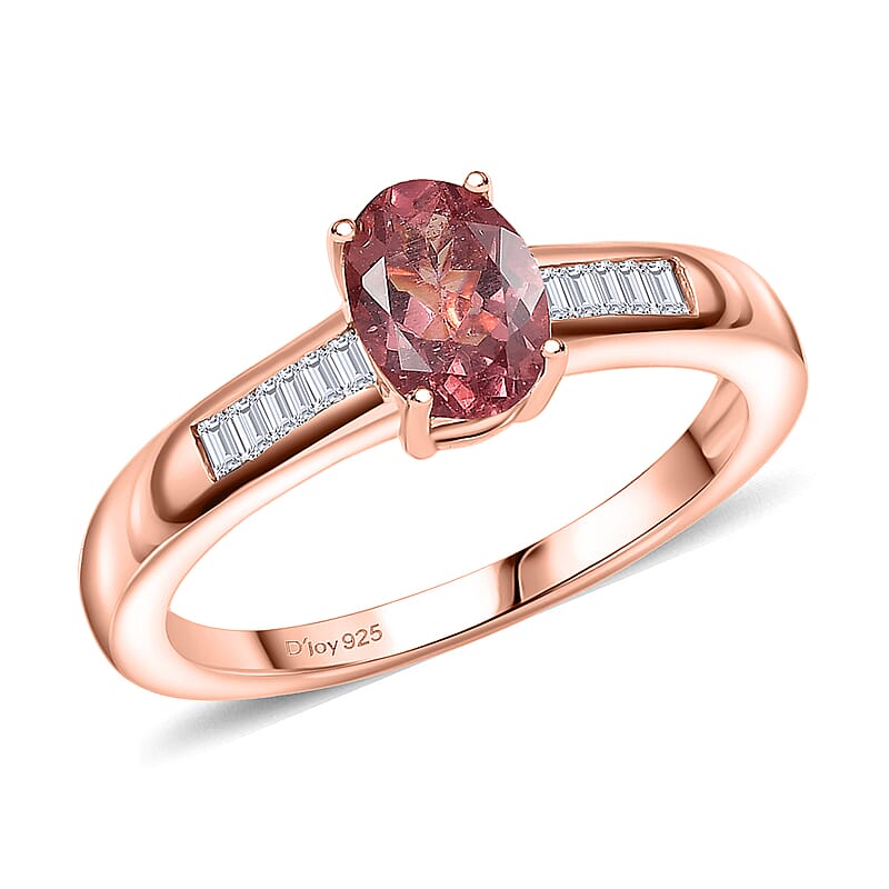 D'Joy Red Apatite and Moissanite 1.00 ctw Flame Whisper Ring in 18K Vermeil Rose Gold Over Sterling Silver (Size 10.0)