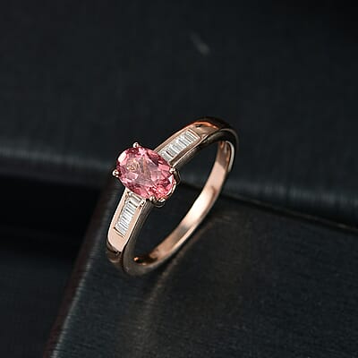 D'Joy Red Apatite and Moissanite 1.00 ctw Flame Whisper Ring in 18K Vermeil Rose Gold Over Sterling Silver (Size 10.0)
