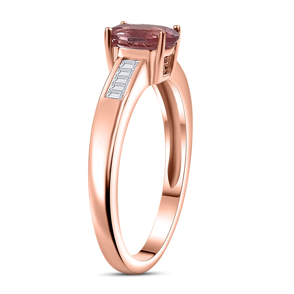 D'Joy Red Apatite and Moissanite 1.00 ctw Flame Whisper Ring in 18K Vermeil Rose Gold Over Sterling Silver (Size 10.0)