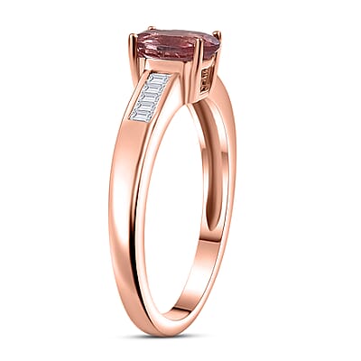 D'Joy Red Apatite and Moissanite 1.00 ctw Flame Whisper Ring in 18K Vermeil Rose Gold Over Sterling Silver (Size 10.0)