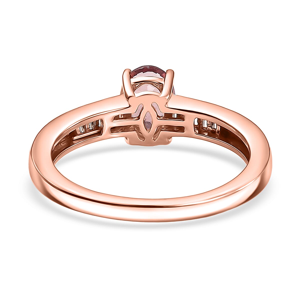 D'Joy Red Apatite and Moissanite 1.00 ctw Flame Whisper Ring in 18K Vermeil Rose Gold Over Sterling Silver (Size 10.0)