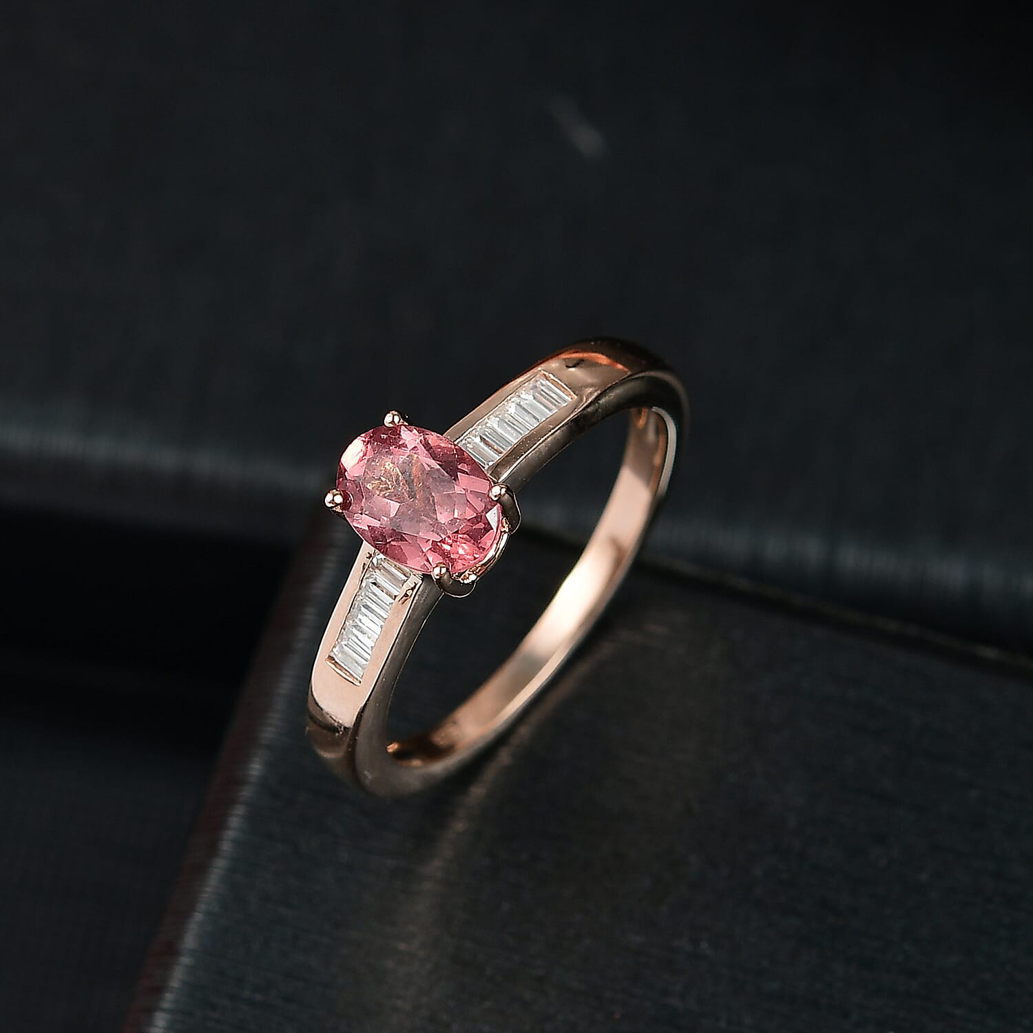 D’Joy Red Apatite, Moissanite Art Deco Ring in 18K Vermeil RG Over Sterling Silver (Size 10.0) 1.00 ctw