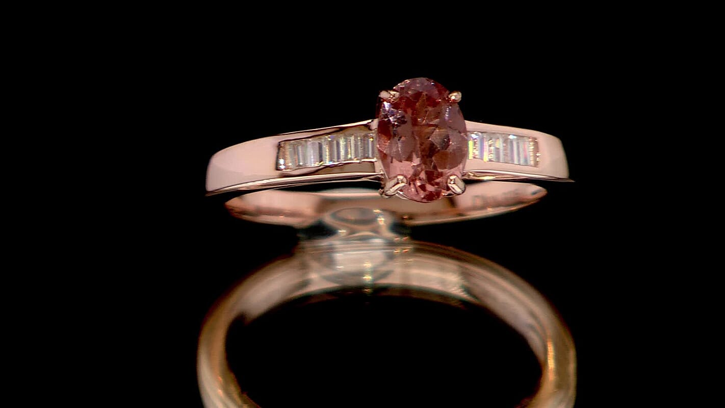D’Joy Red Apatite, Moissanite Art Deco Ring in 18K Vermeil RG Over Sterling Silver (Size 10.0) 1.00 ctw