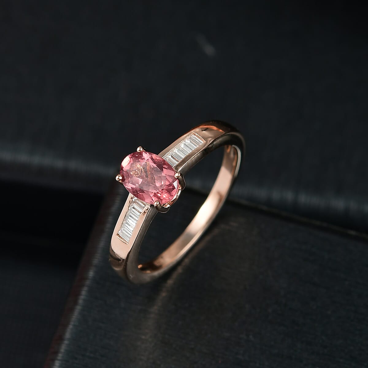 D’Joy Red Apatite and Moissanite 1.00 ctw Art Deco Ring in 18K Vermeil Rose Gold Over Sterling Silver (Size 7.0) image number 1