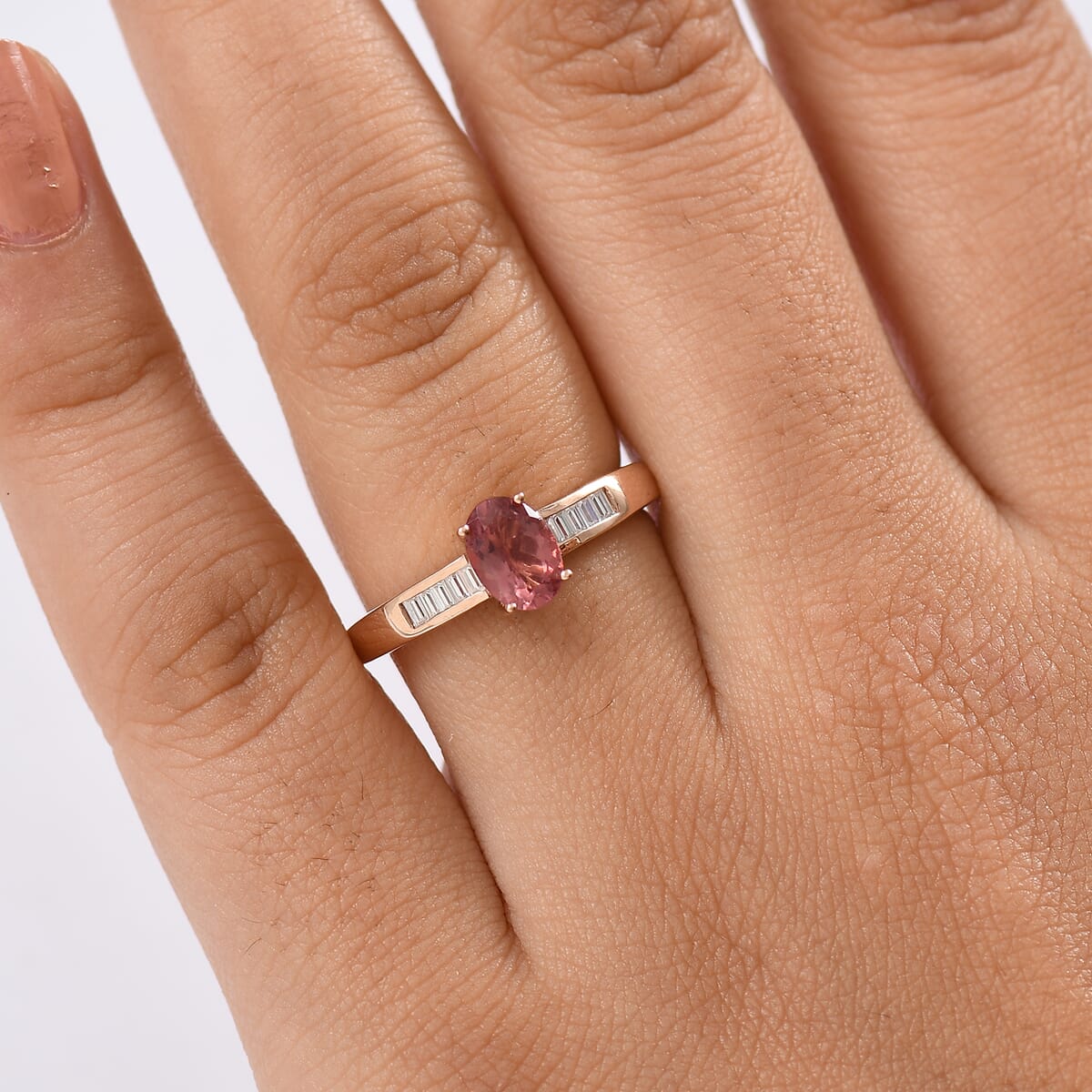 D’Joy Red Apatite and Moissanite 1.00 ctw Art Deco Ring in 18K Vermeil Rose Gold Over Sterling Silver (Size 7.0) image number 2