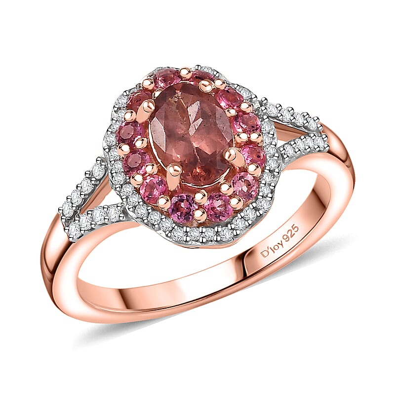 D'Joy Red Apatite and Multi Gemstone 1.50 ctw Fire Halo Ring in 18K Vermeil Rose Gold Over Sterling Silver (Size 10.0)