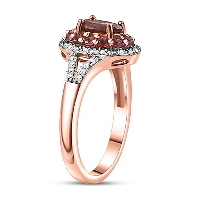 D'Joy Red Apatite and Multi Gemstone 1.50 ctw Fire Halo Ring in 18K Vermeil Rose Gold Over Sterling Silver (Size 10.0)