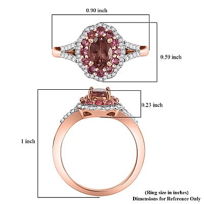 D'Joy Red Apatite and Multi Gemstone 1.50 ctw Fire Halo Ring in 18K Vermeil Rose Gold Over Sterling Silver (Size 10.0)
