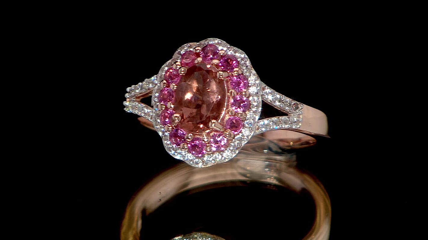 D’Joy Red Apatite, Multi Gemstone Floral Ring in 18K Vermeil RG Over Sterling Silver (Size 10.0) 1.50 ctw