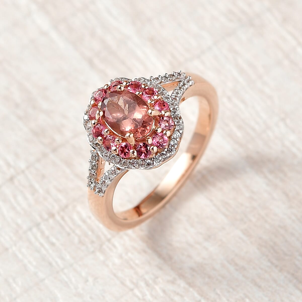D’Joy Red Apatite and Multi Gemstone 1.50 ctw Floral Ring in 18K Vermeil Rose Gold Over Sterling Silver (Size 7.0) image number 1