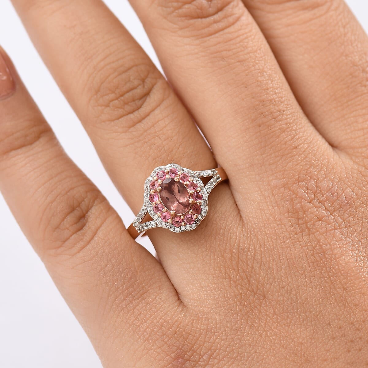 D’Joy Red Apatite and Multi Gemstone 1.50 ctw Floral Ring in 18K Vermeil Rose Gold Over Sterling Silver (Size 7.0) image number 2