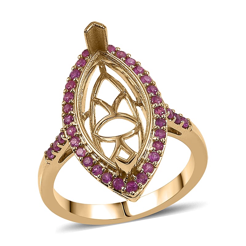 Premium Pink Sapphire 0.50 ctw Mounting Ring in 10K Yellow Gold (Size 7.0)