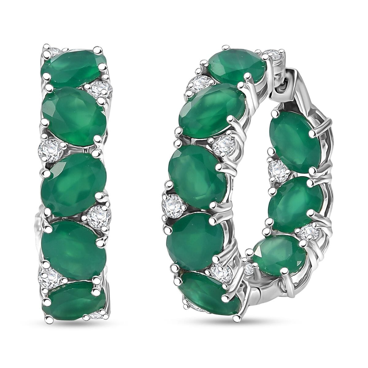 EverTrue Green Onyx and White Zircon 18.40 ctw Hoop Earrings Platinum Bond  image number 0
