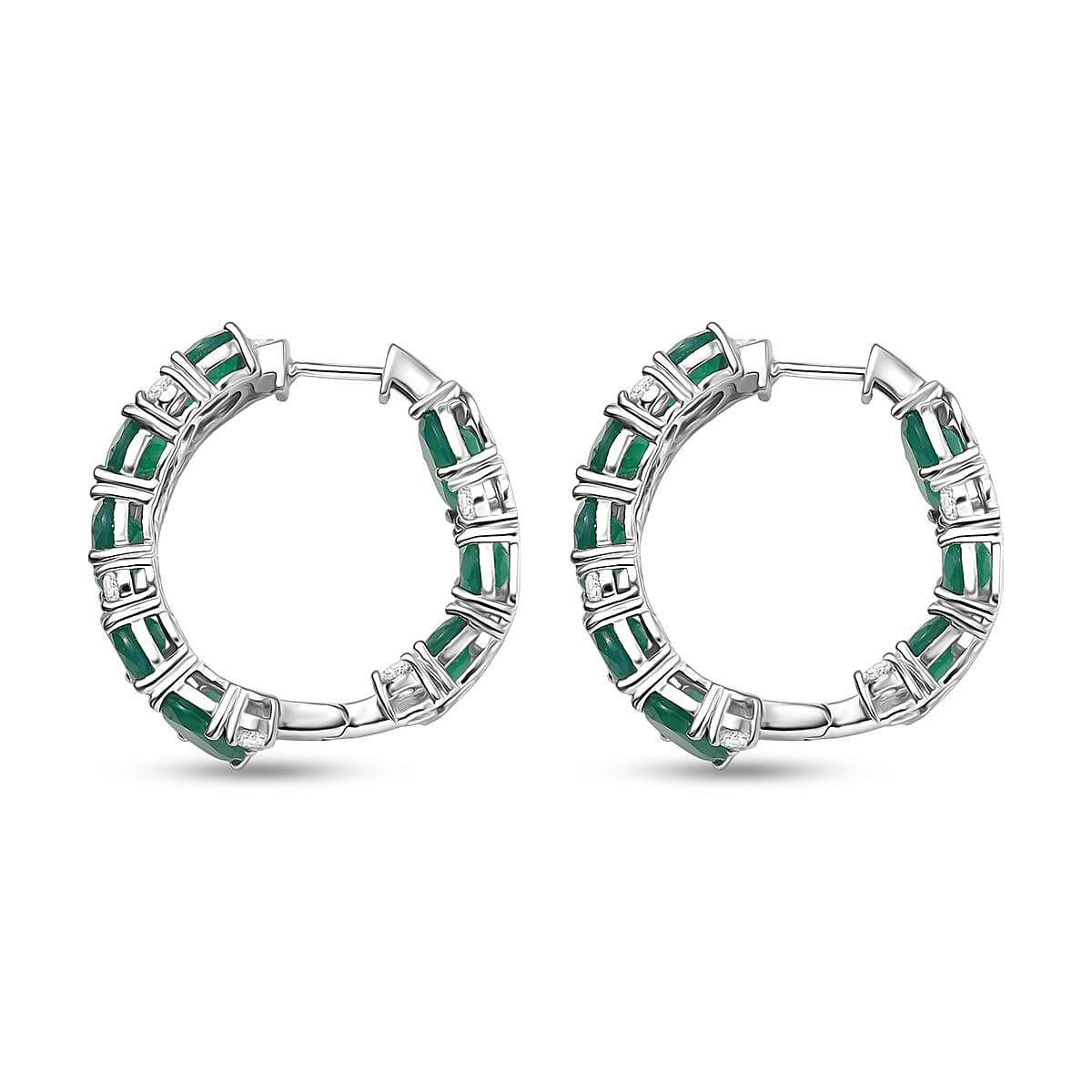 EverTrue Green Onyx and White Zircon 28.50 ctw Hoop Earrings Platinum Bond 