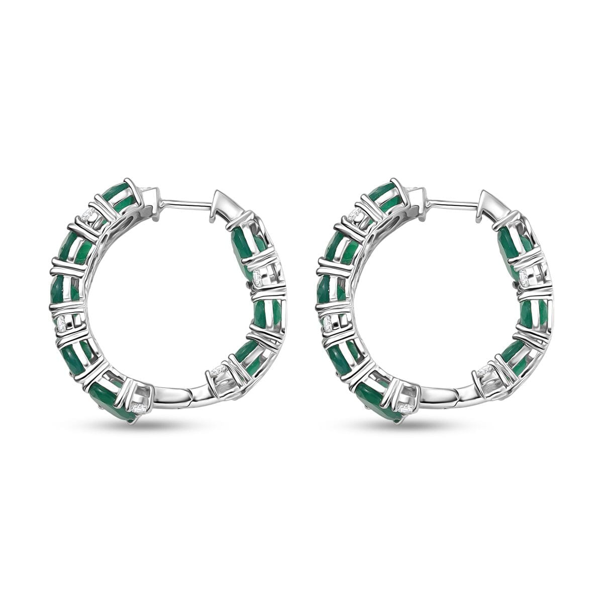 EverTrue Green Onyx and White Zircon 18.40 ctw Hoop Earrings Platinum Bond  image number 3