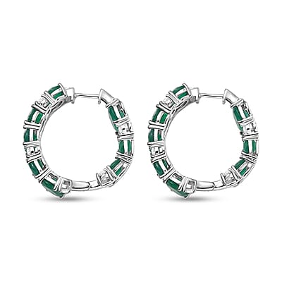 EverTrue Green Onyx and White Zircon 28.50 ctw Hoop Earrings Platinum Bond 