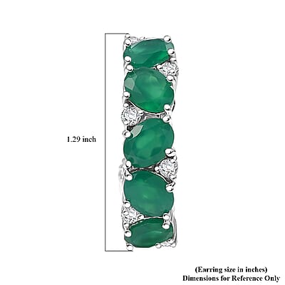 EverTrue Green Onyx and White Zircon 28.50 ctw Hoop Earrings Platinum Bond 