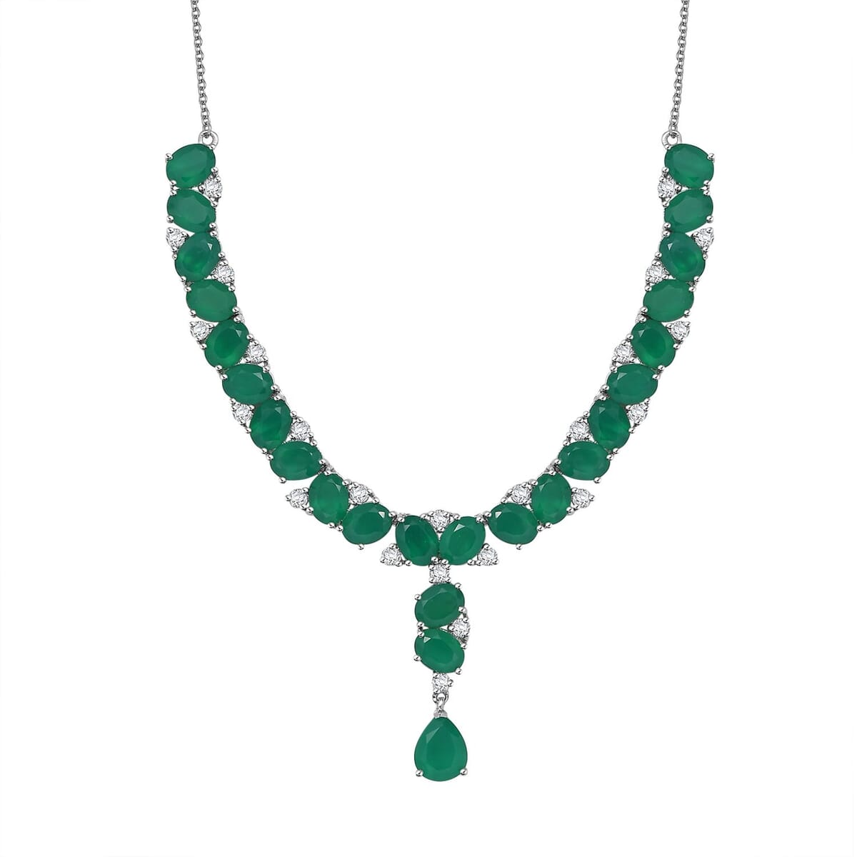 EverTrue Green Onyx and White Zircon 32.95 ctw Necklace 18 Inches Platinum Bond image number 0