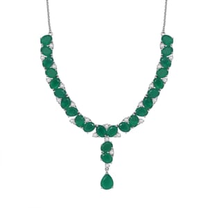 EverTrue Green Onyx and White Zircon 32.95 ctw Necklace 18 Inches Platinum Bond