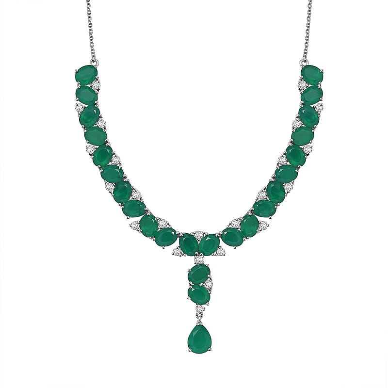 EverTrue Green Onyx and White Zircon 31.85 ctw Necklace 18 Inches Platinum Bond