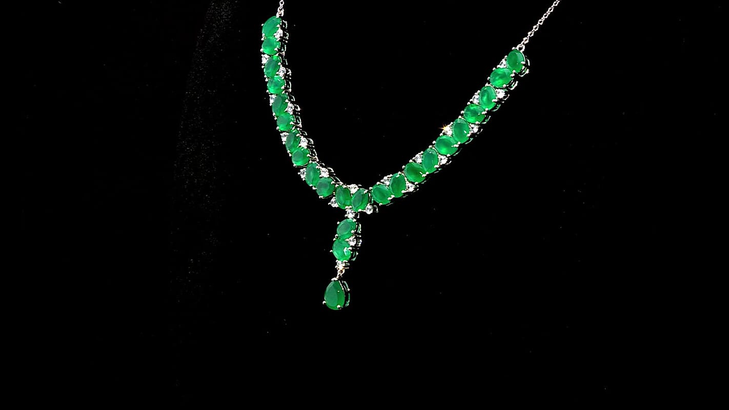 EverTrue Green Onyx and White Zircon 31.85 ctw Necklace 18 Inches Platinum Bond
