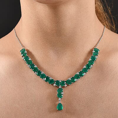 EverTrue Green Onyx and White Zircon 31.85 ctw Necklace 18 Inches Platinum Bond