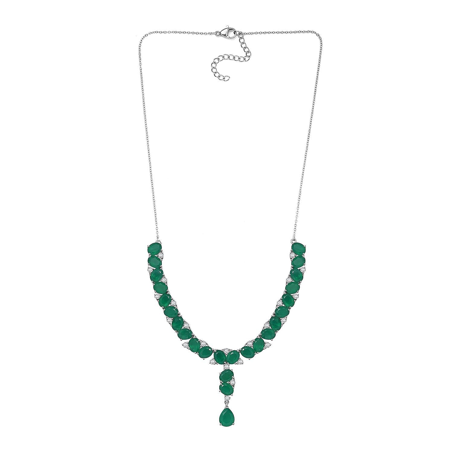 EverTrue Green Onyx and White Zircon 31.85 ctw Necklace 18 Inches Platinum Bond