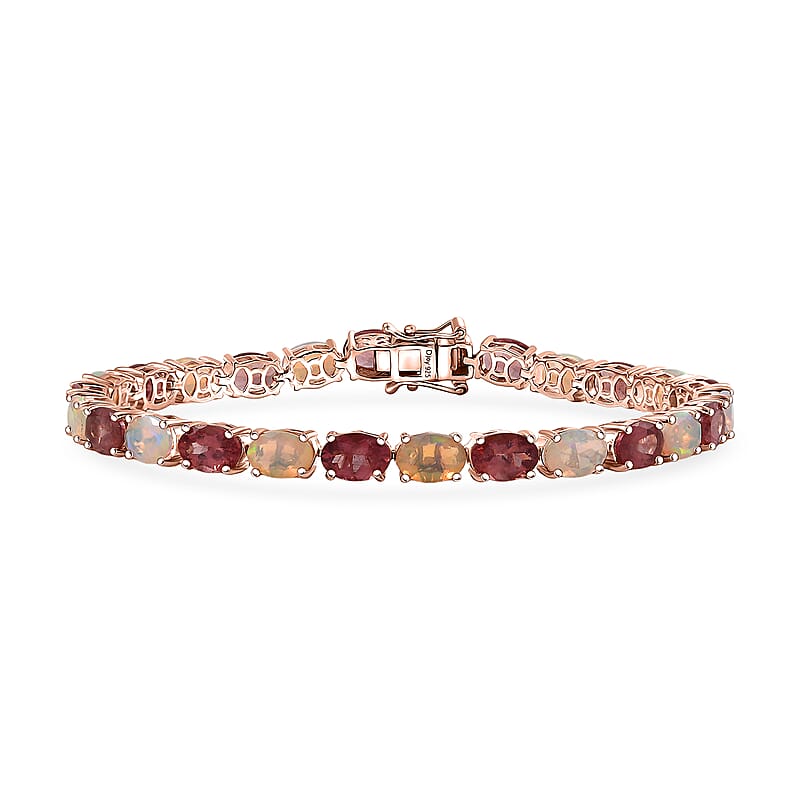 D'Joy Red Apatite and White Zircon 15.50 ctw Firelink Legacy Bracelet in 18K Vermeil Rose Gold Over Sterling Silver (7.25 In)