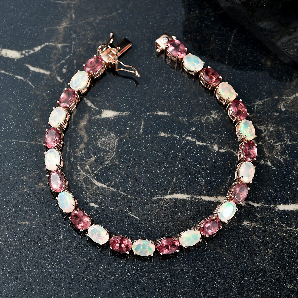 D’Joy Red Apatite and White Zircon 16.00 ctw Art Deco Bracelet in 18K Vermeil Rose Gold Over Sterling Silver (7.25 In) image number 1