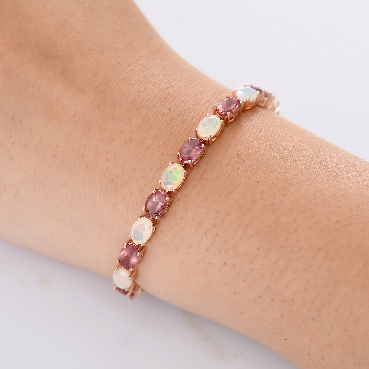 D’Joy Red Apatite and White Zircon 16.00 ctw Art Deco Bracelet in 18K Vermeil Rose Gold Over Sterling Silver (7.25 In) image number 2