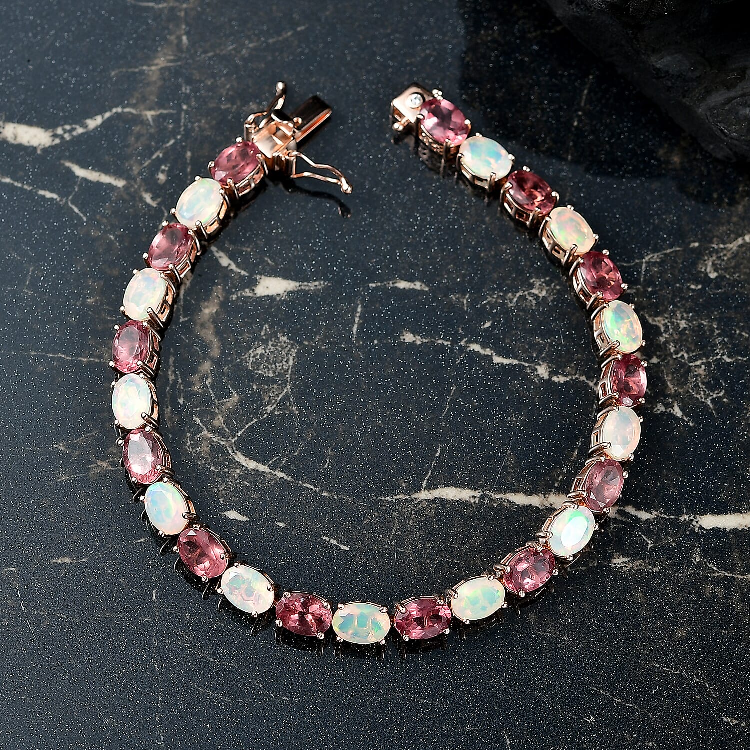 D’joy Red Apatite, White Zircon Bracelet in 18K Vermeil RG Over Sterling Silver (7.25 In) 16.00 ctw