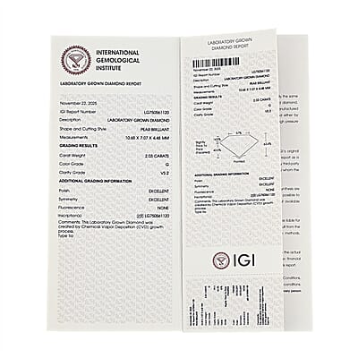 Luxuriant Lab Grown Diamond (E-F, VS) (Pear) 2.00 ctw