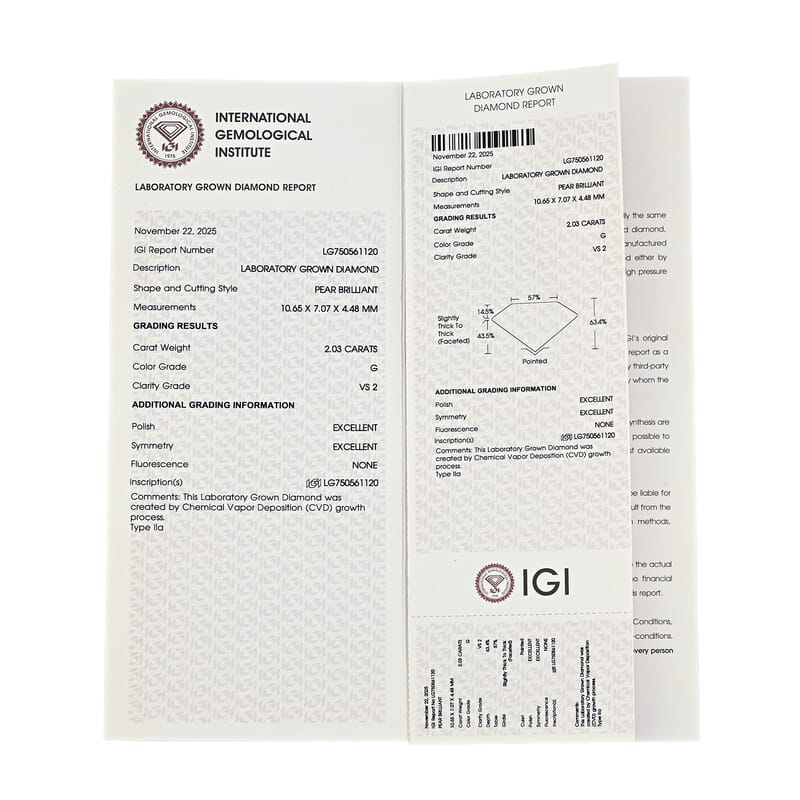 Luxuriant Lab Grown Diamond (E-F, VS) (Pear) 2.00 ctw