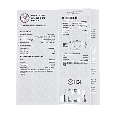 IGI Certified Luxuriant Lab Grown Diamond (G VS2) (Marquee) 2.00 ctw