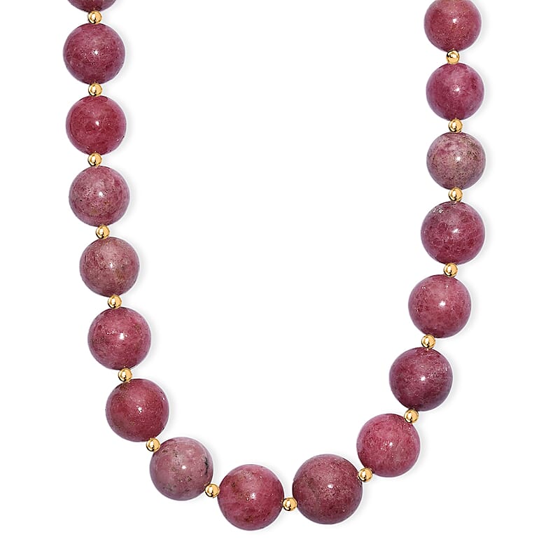 Rhodonite Beaded Necklace (18 Inches) in 18K Vermeil YG Over Sterling Silver 565.00 ctw