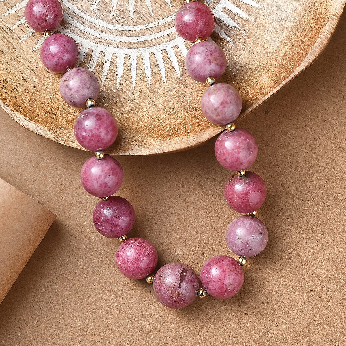 Rhodonite Beaded Necklace (18 Inches) in 18K Vermeil YG Over Sterling Silver 565.00 ctw image number 1