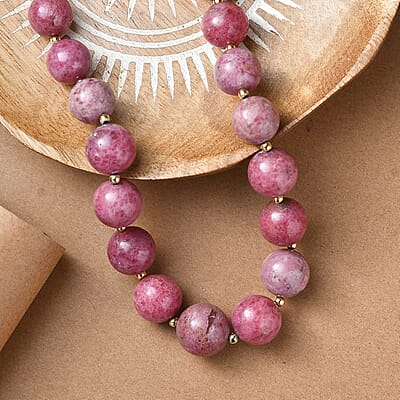 Rhodonite Beaded Necklace (18 Inches) in 18K Vermeil YG Over Sterling Silver 565.00 ctw