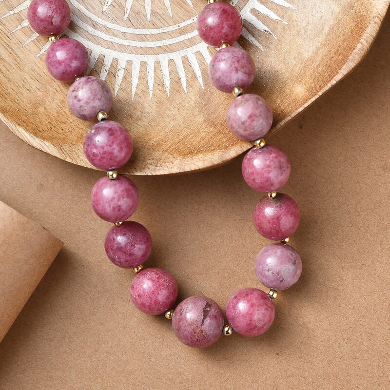 Rhodonite Beaded Necklace (18 Inches) in 18K Vermeil YG Over Sterling Silver 565.00 ctw