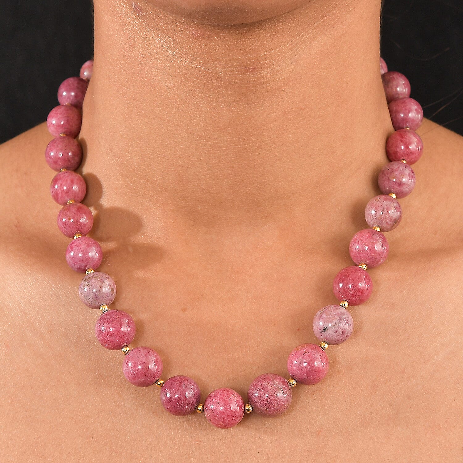 Rhodonite Beaded Necklace (18 Inches) in 18K Vermeil YG Over Sterling Silver 565.00 ctw