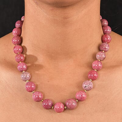 Rhodonite Beaded Necklace (18 Inches) in 18K Vermeil YG Over Sterling Silver 565.00 ctw