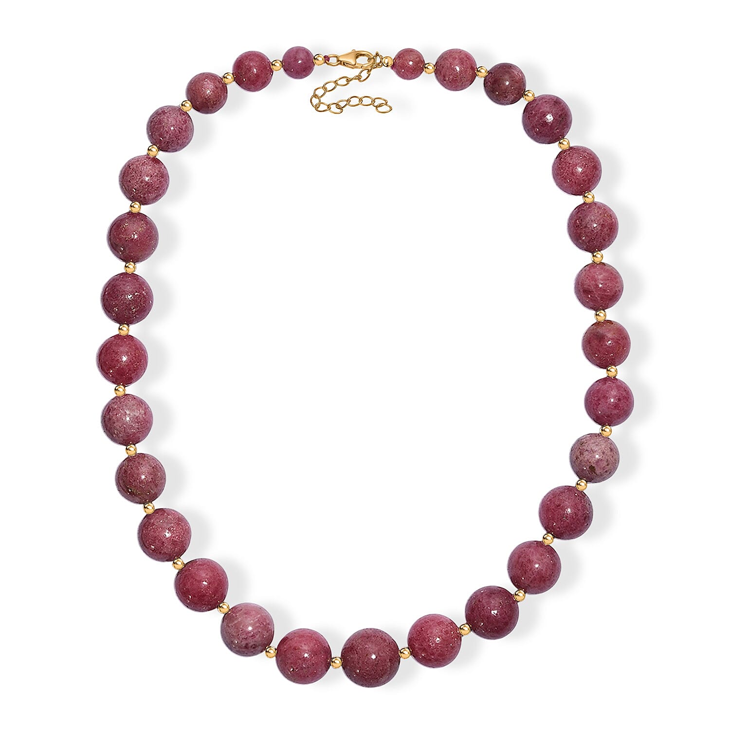 Rhodonite Beaded Necklace (18 Inches) in 18K Vermeil YG Over Sterling Silver 565.00 ctw