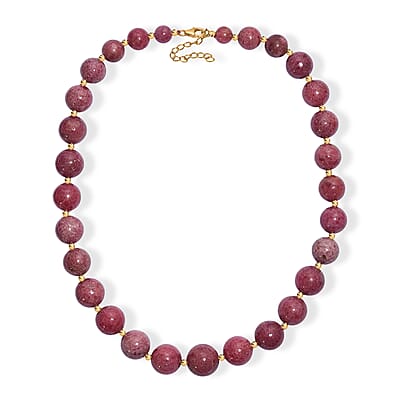 Rhodonite Beaded Necklace (18 Inches) in 18K Vermeil YG Over Sterling Silver 565.00 ctw